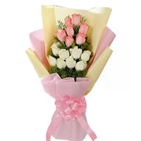 Send Friendship Day Flowers Online, Pink White Roses Bouquet 24 flowers