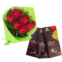 Send Cookies and New Year Gifts to Mumbai with 5 Cadbury Bournville Chocolates to Vashi with 6 Red Roses Bunch