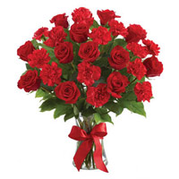 Place order to send Red Rose Carnation Vase 24 Flowers to Mumbai for Friendship Day