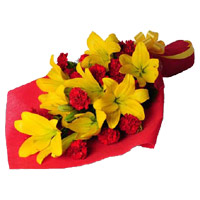 New Year Flowers in Andheri containing 4 Orange Lily 12 Red Carnation Flower Bouquet