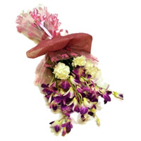 Deliver Diwali Flowers including 6 Orchid 6 Yellow Carnation Flower Bouquet Online Mumbai