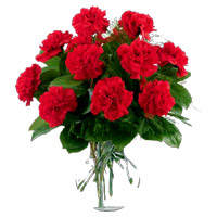 Purchase New Year Flowers to Mumbai having 12 Red Carnation Vase in Mumbai