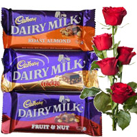 Send 4 Dairy Milk Silk Chocolates With 5 Red Roses on to Mumbai 