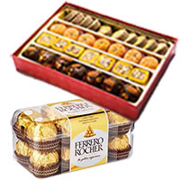 Best Durga Puja Corporate Gifts to Mumbai that include 1 Kg Assorted Mithai with 16 pcs Ferrero Rocher to Mumbai