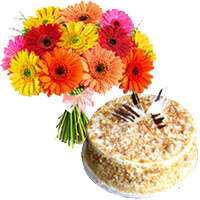 Send Gifts in Mumbai to send 1 Kg Butter Scotch Cake 12 Mix Gerbera Bouquet in Mumbai