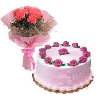 Diwali Flowers Delivery in Mumbai with 6 Pink Carnation 1/2 Kg Strawberry Cake
