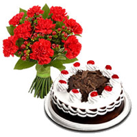 Send 12 Red Carnation 1/2 Kg Black Forest Cake to Mumbai