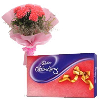 Send 6 Pink Carnation, Cadbury Celebration Pack in Mumbai. Flowers in Mumbai