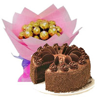 Place Order for New Year Cakes as well as 16 Pcs Ferrero Rocher Bouquet and 1 Kg Chocolate Cake to Mumbai from 5 Star Bakery