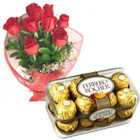Order 12 Red Roses and 16 pieces Ferrero Rocher Gifts to Mumbai Online