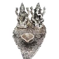 Ganesh and Lakshmi on Leaf in Aluminium with Diya to Akola for Diwali