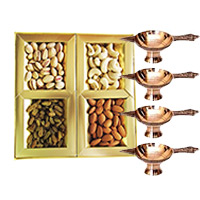 Deliver Diwali Gifts in Mumbai containing diya and 500 gm Mix Dry Fruits with 4 Brass Diya