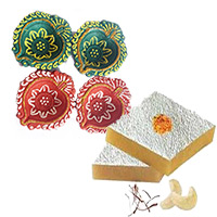 Best Gifts to Mumbai including 1 Kg Kaju Katli with 4 Handcrafted Diwali Diyas