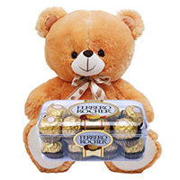 New Year Gifts Delivery in Mumbai. 16 Pieces Ferrero Rocher Chocolates in Mumbai with 6 inch Teddy