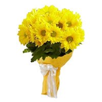 Send Diwali Flowers to Mumbai. Yellow Gerbera Bouquet 15 Flowers in Mumbai