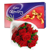 Cadbury Celebration Pack with 12 Red Roses Bunch, Rakhi Flowers Delivery in Navi Mumbai