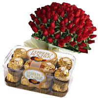 Christmas Gifts Delivery to Mumbai. 16 Pcs Ferrero Rocher with 50 Red Roses to Mumbai