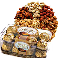 Send 500 gm Mixed Dry Fruits with 16 pcs Ferrero Rocher Chocolates. Friendship Gifts Online