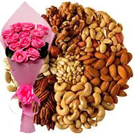 Order 12 Pink Roses with 500 gm Mixed Dry Fruits to Mumbai, Gifts Delivery in Mumbai