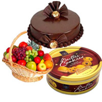 Same Day Christmas Gifts in Mumbai among 1 Kg Fresh Fruits in Basket with 500 Chocolate Truffle and Butter Cookies to Mumbai