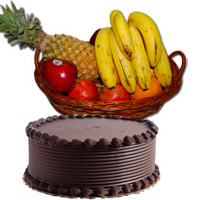 Send 2 Kg Fresh Fruits Basket with 1 Kg Chocolate Cake in Mumbai on Friendship Day
