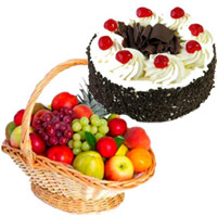 Online Gifts Delivery of 2 Kg Fresh Fruits with 1 Kg Black Forest Cake in Mumbai on Friendship Day