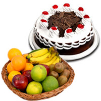 Order Birthday Gifts to Mumbai like 500 gm Black Forest Cakes with 1 Kg Fresh Fruits Basket