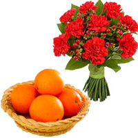 Send Anniversary Gifts to Mumbai including 12 Red Carnations Bunch with 12 pcs Fresh Orange