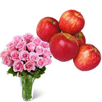 Deliver Diwali Gifts to Mumbai consist of 20 Pink Roses in Vase with 1 Kg Fresh Apple