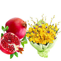 Send Presents for Friends, Yellow Orchid Bunch 6 Flowers Stem with 1 Kg Fresh Promegranate for your Friends 