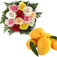 Send Friendship Day to Mumbai Same Day Delivery. 12 Mix Roses Bouquet with 12 pcs Fresh Mango