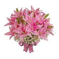 Rakhi with Pink Oriental Lily Bouquet