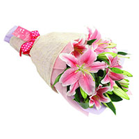 Place Online Order for Diwali Flowers in Mumbai. Pink Lily Bouquet 3 Stems