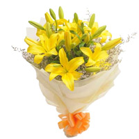 Yellow Lily Bouquet 7 Flower in Mumbai. Deliver New Year Flowers in Thane Mumbai.