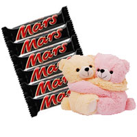 Deliver Chocolates and Gifts in Mumbai containing 6 Mars Chocolates with Hugging Teddy