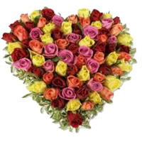 Get Bhaidooj Flowers Online to Mumbai for relatives that is Mixed Roses Heart 50 Flowers to Mumbai