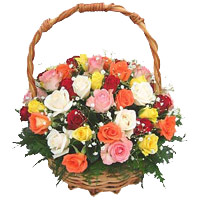 Online Friendship Day Flowers of Mixed Roses Basket 45 Flowers to Mumbai