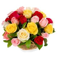 Best Birthday Flowers to Mumbai consist of Mixed Roses Basket 24 Flowers