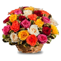 Deliver Online Mixed Roses Basket 30 Flowers with Rakhi