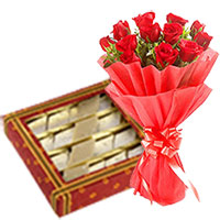 Send Bunch of 12 Red Roses with 0.5 Kg Kaju Barfi and Gifts to Mumbai