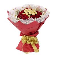 Bhaidooj Gifts Delivery in Mumbai : 16 Pcs Ferrero Rocher Chocolate encircled with 20 Red Roses to Mumbai