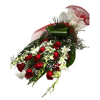 Buy Diwali Flowers Online in Mumbai send to 6 White Orchids 12 Red Roses Flower Bouquet to Mumbai