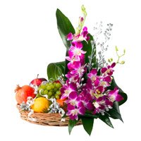 Best Flowers to Mumbai Online send to 5 Purple Orchids 2 Kg Fresh Fruits Basket.