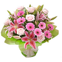 Send Online Pink Lily, Gerbera, Roses Bouquet 15 Flowers in Mumbai India for Diwali