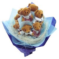 Same Day New Year Gifts to Navi Mumbai includes Bouquet of 6 Small Teddy Bears (4 Inch Each).