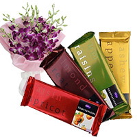 Diwali Gifts to Mumbai. 4 Cadbury Temptation Bars Chocolate with 3 Orchid Stem
