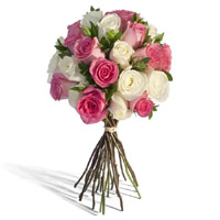 Send New Year White Pink Roses Bouquet of 24 Flowers to Mumbai Same Day Delivery