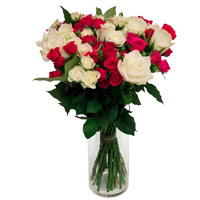 Place Order for Online Bhaidooj Flowers to Mumbai comprising White Pink Roses Vase 24 Flowers