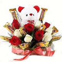 Send 36 Red White Roses 16 Pcs Ferrero Rocher Bouquet Mumbai