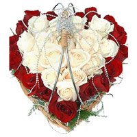 Deliver Red White Roses Heart 40 Flowers to Mumbai on Friendship Day